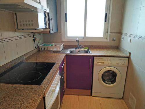 eine Küche mit Spüle und Waschmaschine in der Unterkunft Apartamentos Coral - Marfil Marina Dor 3000 in Oropesa del Mar