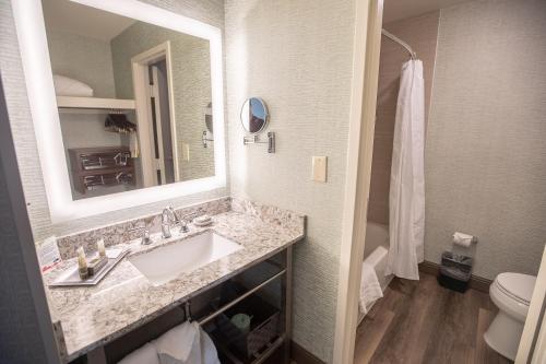 y baño con lavabo, espejo y aseo. en Turf Valley Resort, en Turf Valley