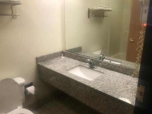 a bathroom with a sink and a toilet and a mirror at Pier Inn in Luna Pier