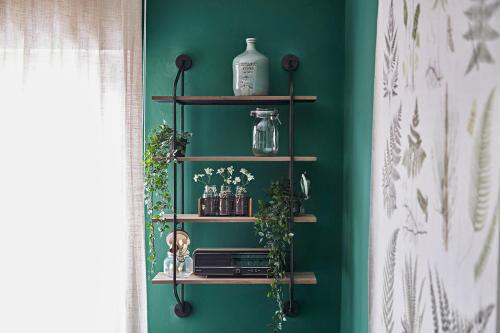 a green wall with shelves with plants on it at “Botanica” near Venice in Spinea