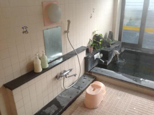 a bathroom with a sink and a toilet in a room at Pension Ohno in Sobetsu