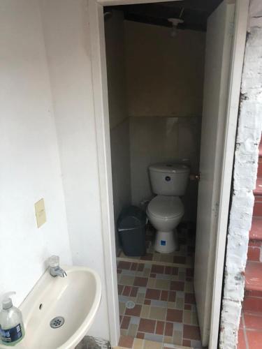 a bathroom with a toilet and a sink at Casa Quinta Guatape in Guatapé