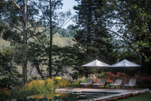 a group of chairs and umbrellas in a garden at Nine Skies in Ella