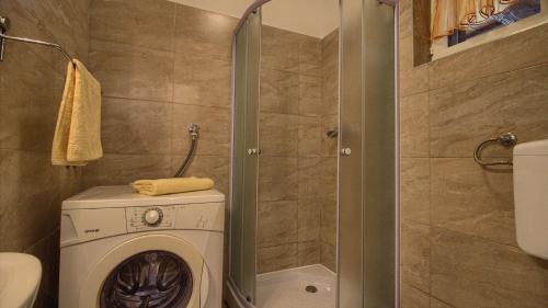 a bathroom with a washing machine and a shower at Apartment Villa Mare2 with pool, sea view and hydromassage in Banjole