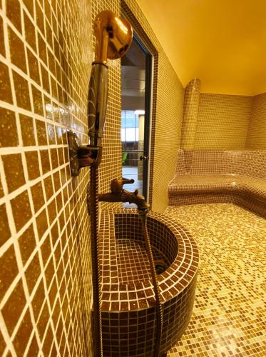 a shower in a bathroom with a toilet at Complex Bolyarsko selo & Spa Arbanasi in Arbanasi