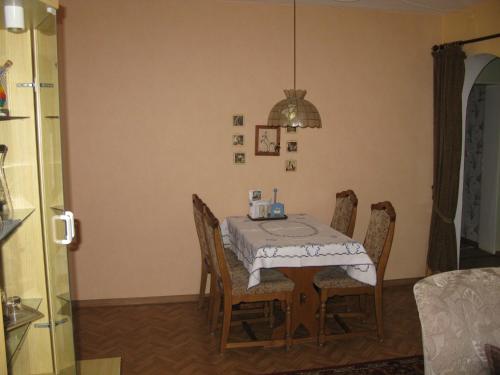 ein Esszimmer mit einem Tisch und Stühlen in der Unterkunft Ferienwohnung Gohlke in Kamschlacken