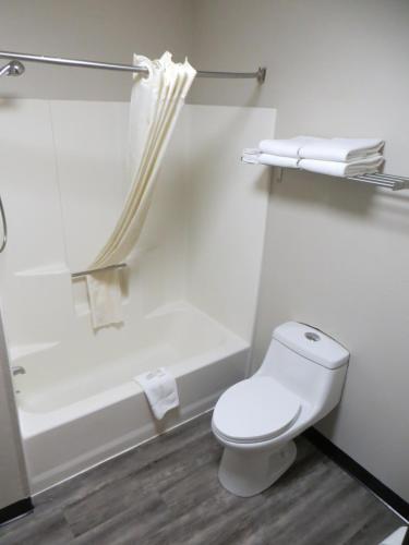 a white bathroom with a toilet and a shower at Boulder Twin Lakes Inn in Boulder