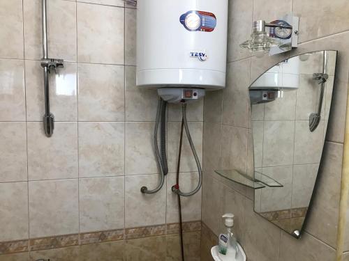 a bathroom with a water heater and a toilet at Guesthouse Elena in Belogradchik