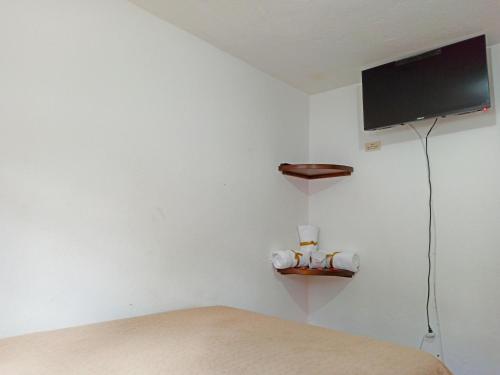 Zimmer mit einem Bett und einem Flachbild-TV in der Unterkunft ALMANIK in Villa de Leyva