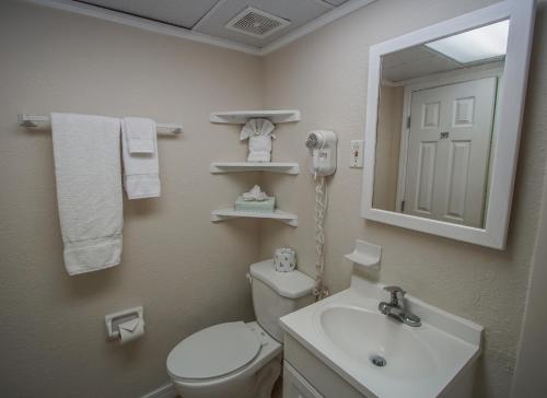 een badkamer met een toilet, een wastafel en een spiegel bij Marina Bay Resort in Fort Walton Beach