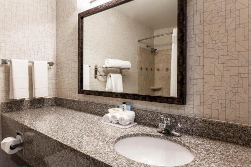 a bathroom with a sink and a large mirror at Holiday Inn Express Lancaster by IHG in Lancaster