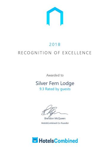 a screenshot of the confirmation of excellence website at Silver Fern Lodge in Taupo