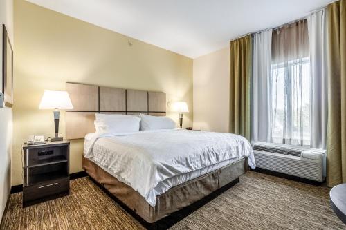 een hotelkamer met een bed en een raam bij Candlewood Suites Lincoln, an IHG Hotel in Lincoln