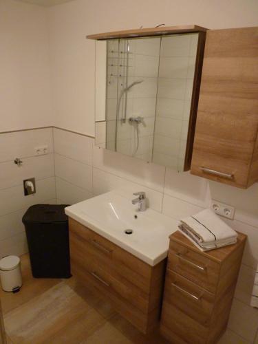 a bathroom with a sink and a mirror at Reiterhof Truttenbach in Embach