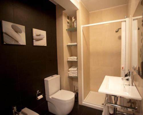 a bathroom with a white toilet and a sink at Apartamentos Castrón Douro in Santiago de Compostela