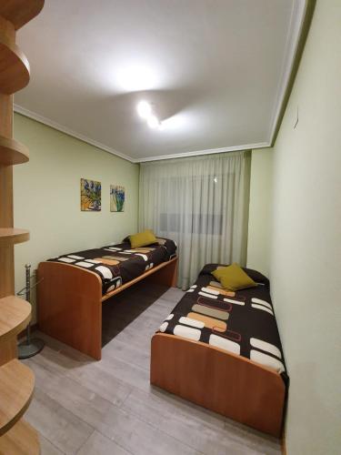 1 dormitorio con 2 camas en una habitación en piso de tres dormitorios con garaje y todos los servicios cerca, en Burgos