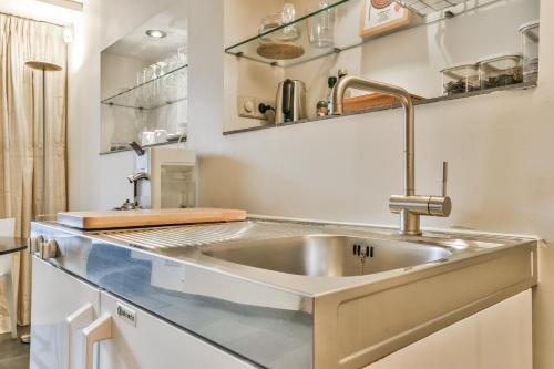 a kitchen counter with a sink in a kitchen at Amsterdam Canal Guest Apartment in Amsterdam