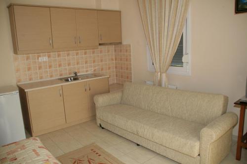 sala de estar con sofá y lavamanos en Elanthi Hostel kastoria, en Kastoria