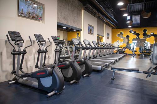 a gym with rows of treadmills and elliptical machines at Grand Solmar Pacific Dunes Resort, Golf & Spa in Cabo San Lucas