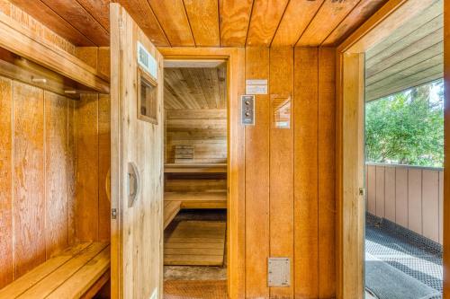 a wooden sauna inside of a wooden house at The Bridge and Balcony in North Bend