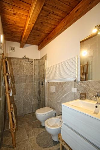 a bathroom with a toilet and a sink and a shower at Il Cuoco Pescatore, Ittiturismo Lecardònaie du Pescòu in Recco