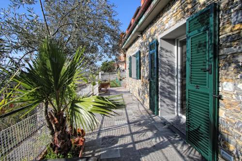 a house with a green door and a palm tree at Il Cuoco Pescatore, Ittiturismo Lecardònaie du Pescòu in Recco