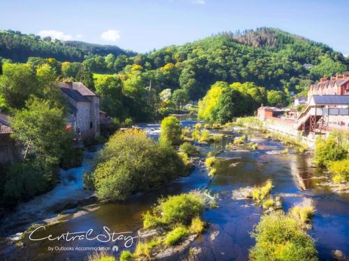 an aerial view of a river in a town at The Penthouse Gathering - Town Centre - Sleeps Up To 16 in Wrexham