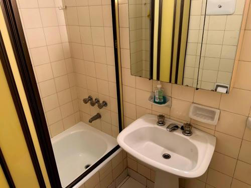 ein Badezimmer mit einem Waschbecken, einem Spiegel und einer Badewanne in der Unterkunft DEPARTAMENTO COCA in Buenos Aires