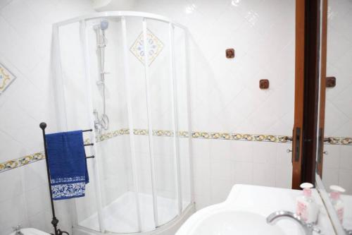 a bathroom with a shower and a white sink at L angolo segreto di Giovanni il Pescatore in Procida