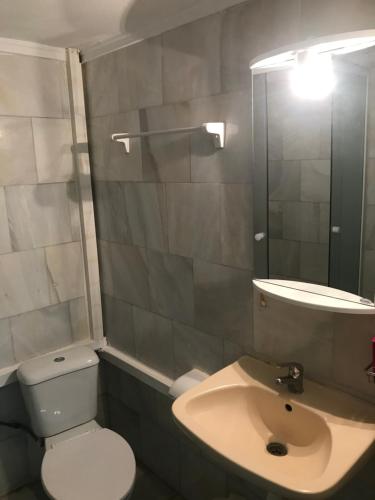 a bathroom with a white toilet and a sink at Pansion Angela in Skiathos Town
