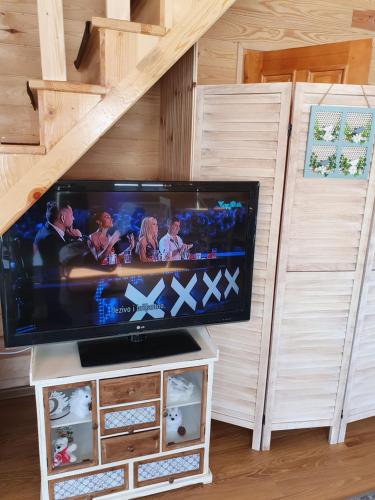 a flat screen tv sitting on top of a entertainment center at Holiday Home Vile Calimero in Žabljak