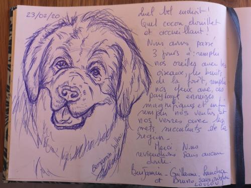 a drawing of a dog in a book at Le cocon du Catogne proche Martigny Verbier - Netflix - in Les Valettes