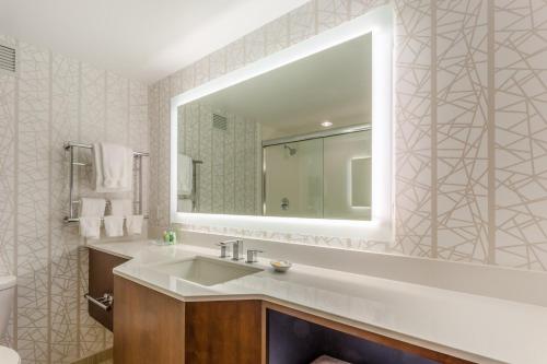 a bathroom with a sink and a mirror at Holiday Inn Missoula Downtown, an IHG Hotel in Missoula