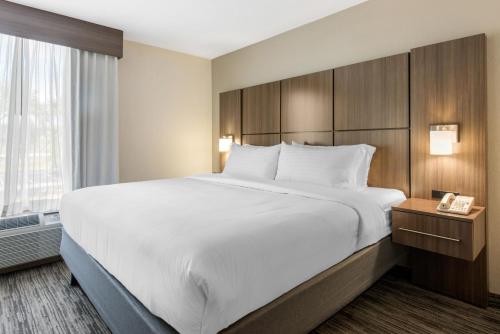 a large white bed in a hotel room with a window at Holiday Inn Melbourne-Viera Conference Ctr by IHG in Melbourne