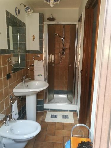 a bathroom with a sink and a shower at B&B SABRINA in Maratea