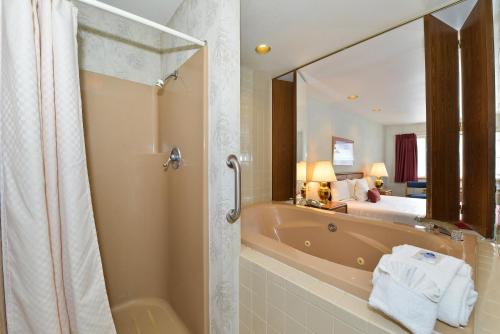 Ett badrum på Americas Best Value Inn Mackinaw City