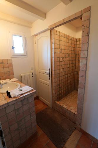une salle de bain avec douche et lavabo dans l'établissement le mas de la bohéme, à Arles