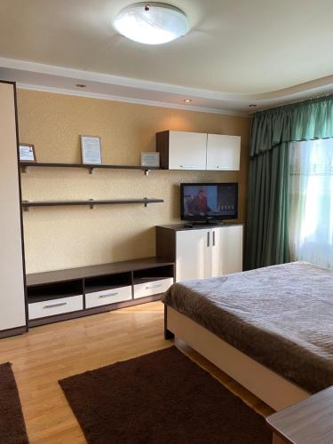 アバカンにあるApart-Hotel Mirkvartirのベッドルーム(ベッド1台、テレビ付)