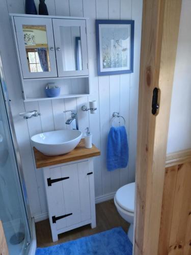 Ett badrum på The Old Mill Shepherds Hut