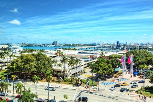 an aerial view of a city with a street at Holiday Inn Hotel Port of Miami-Downtown by IHG in Miami