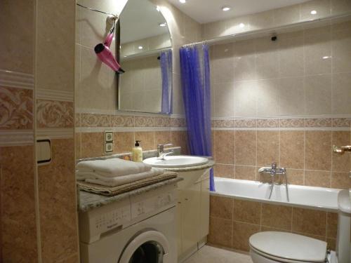 La salle de bains est pourvue d'un lavabo et d'un lave-linge. dans l'établissement Casa el Sotillo, à Villoslada de Cameros
