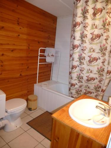 y baño con aseo, bañera y lavamanos. en Tiny House Westen Life, en Romilly-sur-Andelle