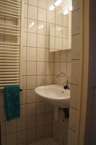 een badkamer met een wastafel en een spiegel bij Wijngaardstraat 7a Domburg in Domburg
