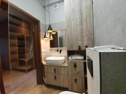 霍傑日的住宿－APARTAMENT OVOC，一间带水槽和镜子的浴室