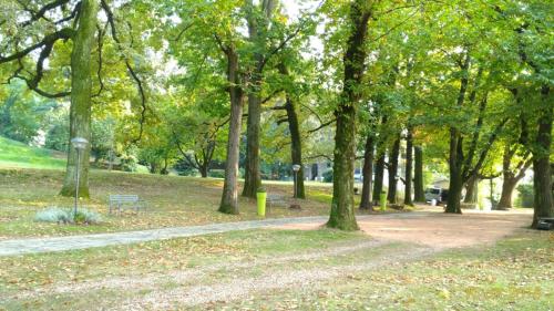 a park with a bench and trees and a path at "La Selvetta" bed and breakfast in Buguggiate