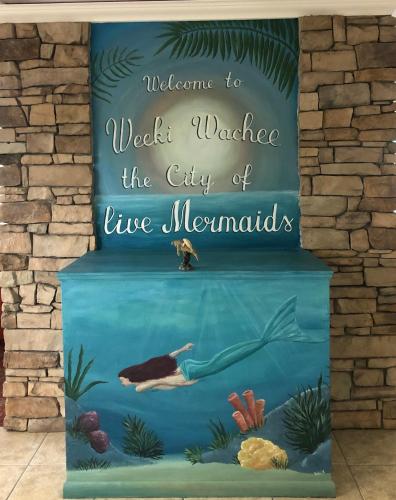 a welcome sign for a mermaid themed cake at Bonne Nuit Weeki Wachee in Weeki Wachee