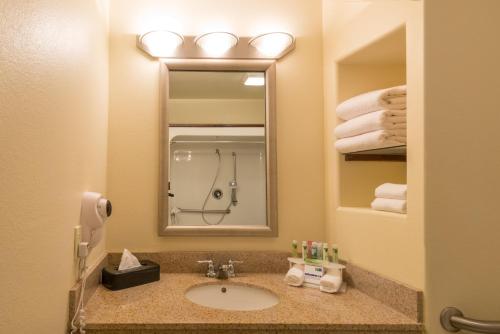 un bagno con lavandino, specchio e asciugamani di Holiday Inn Express & Suites Alamosa by IHG ad Alamosa