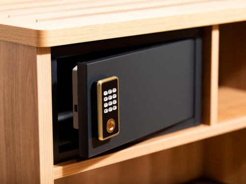 a microwave oven in a wooden cabinet at ART HOTEL Aomori in Aomori