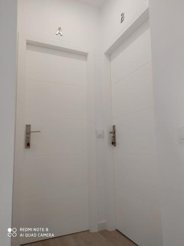 a white wall with two doors in a room at FAMORCAS Centro A y B in Almodóvar del Río