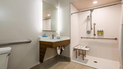 A bathroom at Holiday Inn Express Hotel & Suites Detroit - Farmington Hills, an IHG Hotel